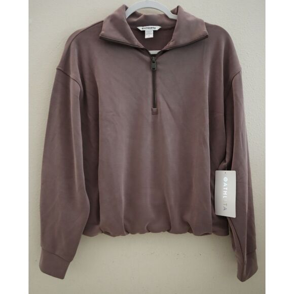 Athleta 473718-032 Women's Sz S Mauve Seasoft 1/4 Zip Bubble Hem Sweatshirt - Picture 1 of 13